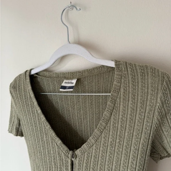 Olive Ribbed Knit Button Top - Picture 5 of 7